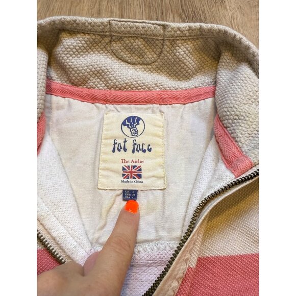 Fat Face Airlie Quarter Zip Pullover Sweater Color Block Red Pink Cream 4 - Picture 4 of 8